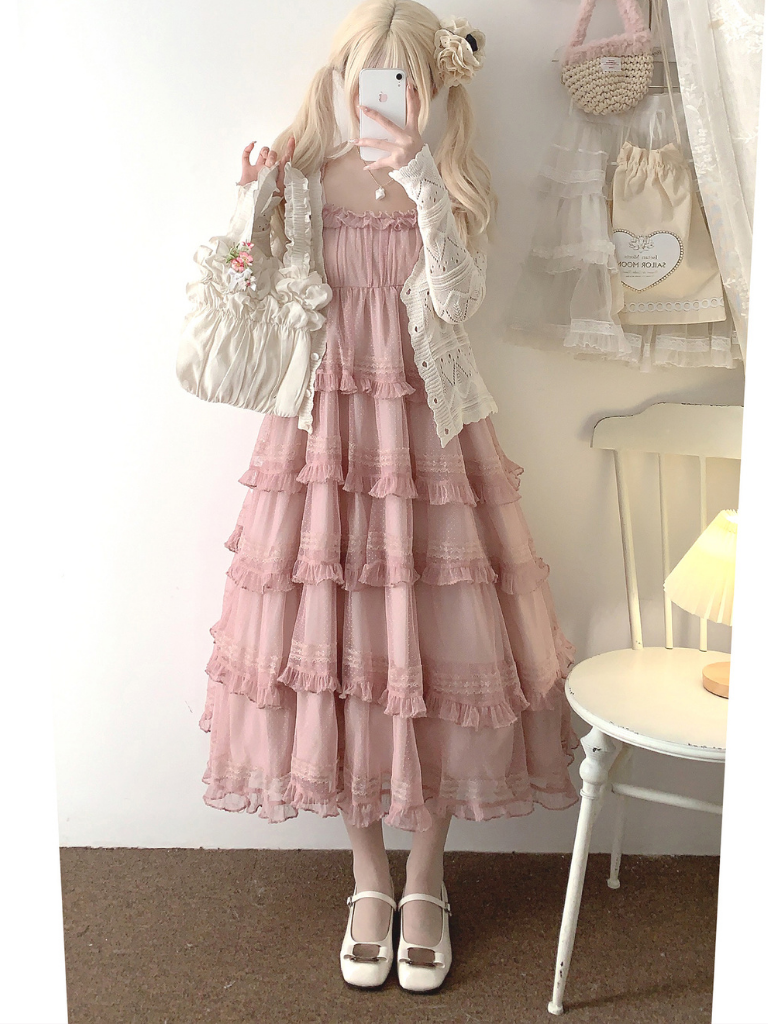 Lace Layered Tiered High Waist Dress