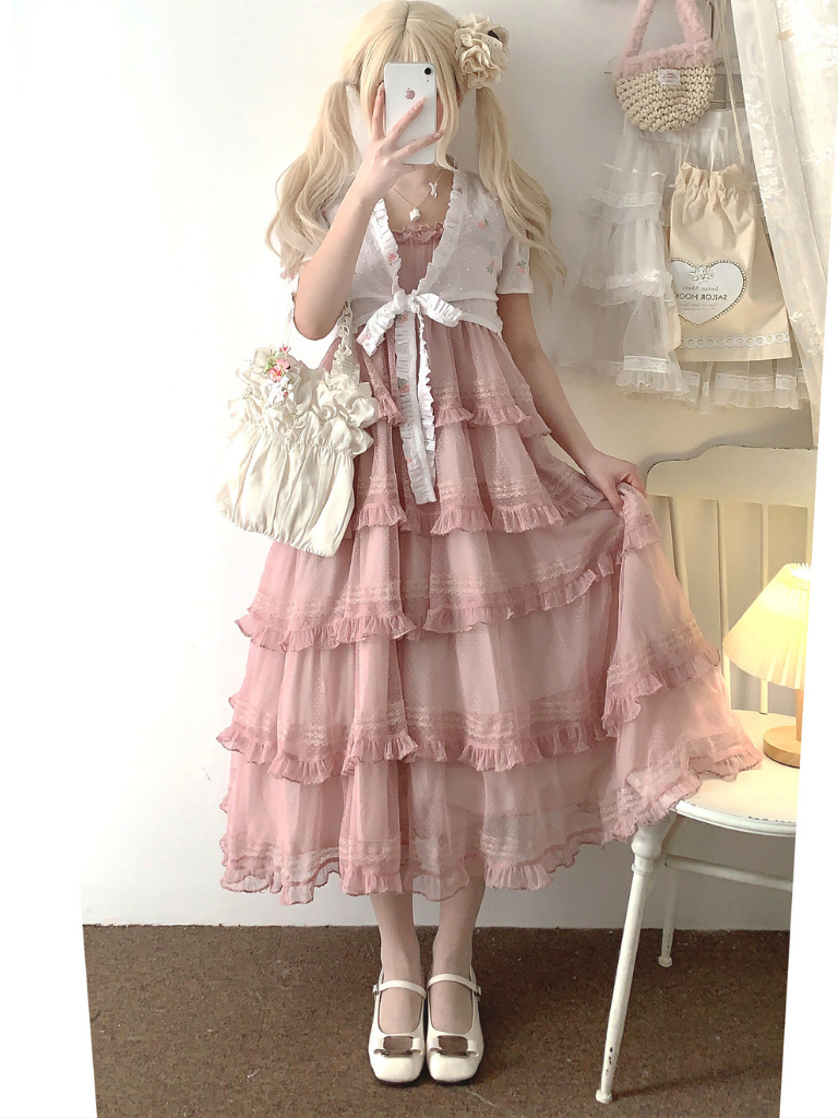 Lace Layered Tiered High Waist Dress