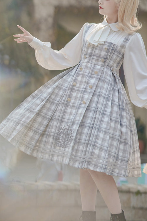 Grey Royal Detective Stripe Print Long Sleeves Classic Lolita Op Dress