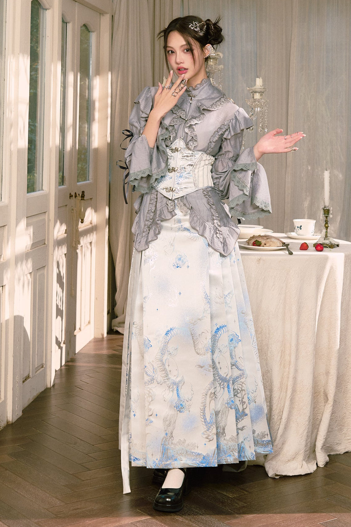 Chinese-style Shirt + Jacket + Long Skirt