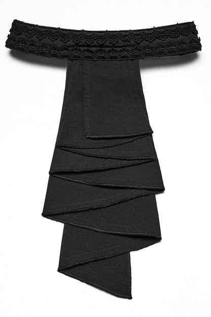 Black Lapel Collar Long Puff Sleeves Gothic Blouse With Detachable Necktie White