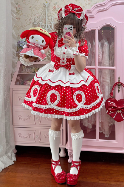[pre-order] Retro Doll-like Lolita Dress + Hair Band + Clip + Bonnet + Hat