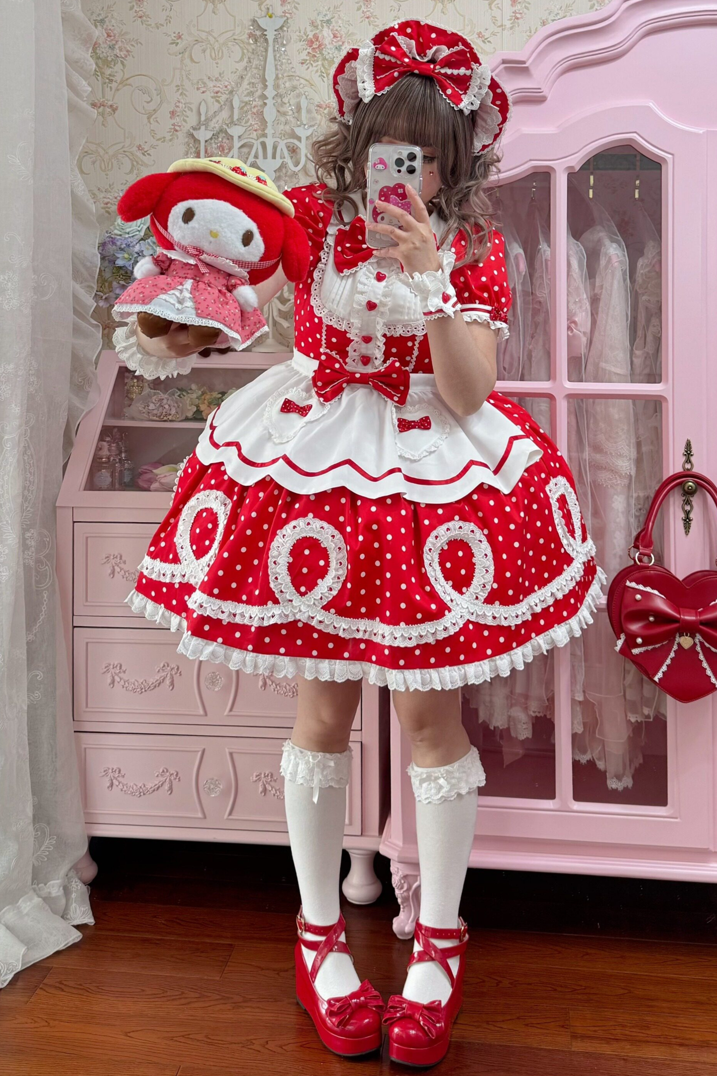 [pre-order] Retro Doll-like Lolita Dress + Hair Band + Clip + Bonnet + Hat