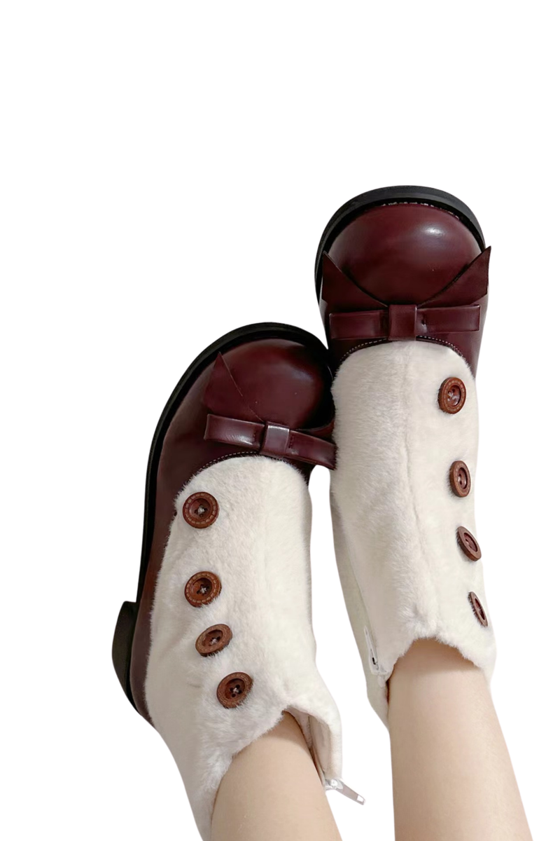 [pre-order] Retro Button Fur Socks Cover Fake Design Boots