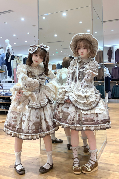 Briana Bear Print Dream Doll Lolita Dress + Jsk + Skirt + Shirt + Petticoat