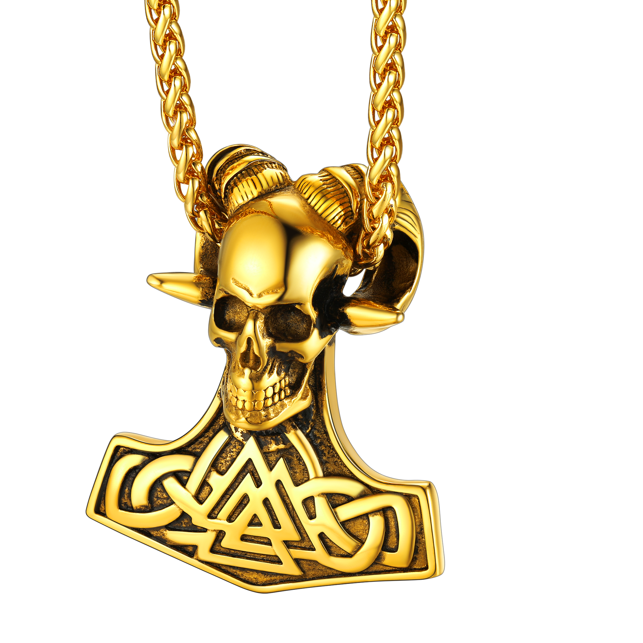 Viking Mjolnir Thor's Hammer Skull Necklace Pendant for