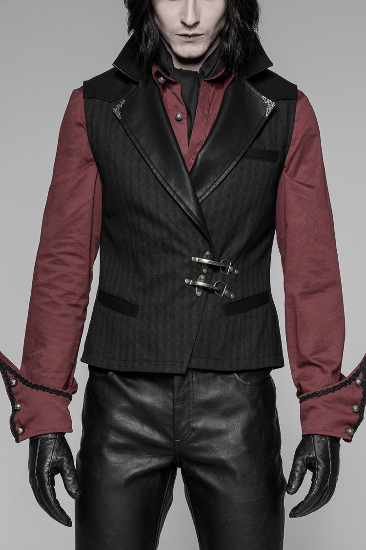 Black V Collar Sleeveless Metal Buckle Steampunk Crossover Formal Vest