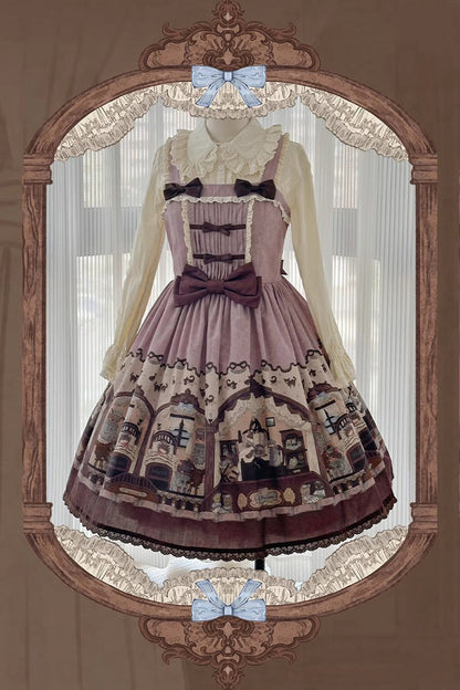 Pink/purple Bear Print Bowknot Classic Lolita Jsk Dress
