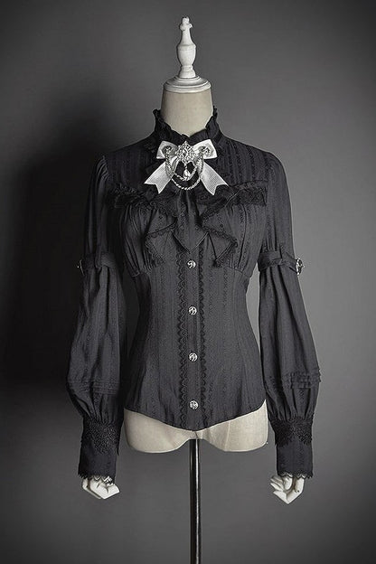 [pre-order Deadline: February 23] Dawnbreaker Gothic Ruffle Stand Collar Jacquard Ribbon Shirt