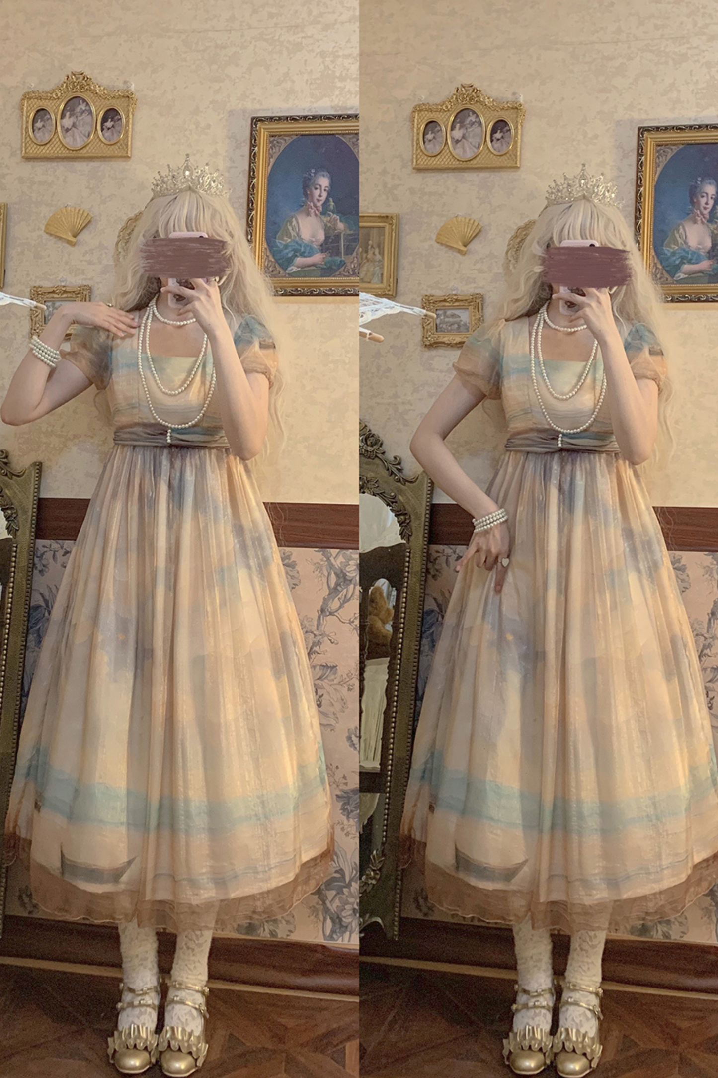 Marble Art High Waist Mark Lolita Dress