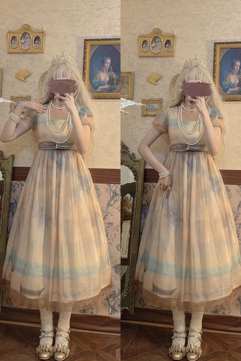 Marble Art High Waist Mark Lolita Dress