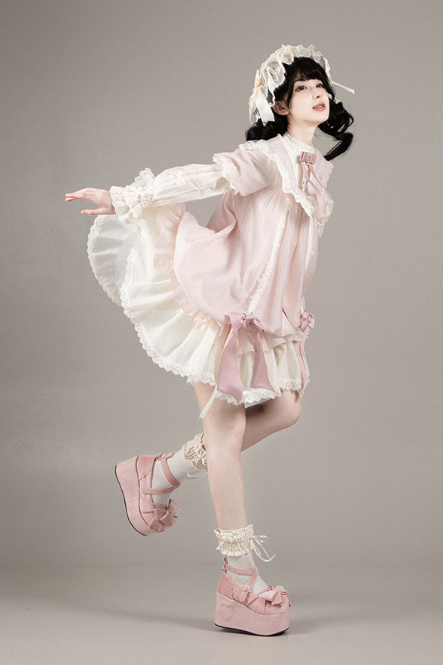 [pre-order] Rose Ruffle Lolita Dress + Dress + Belt + Brooch + Ribbon + Headband + Sleeve
