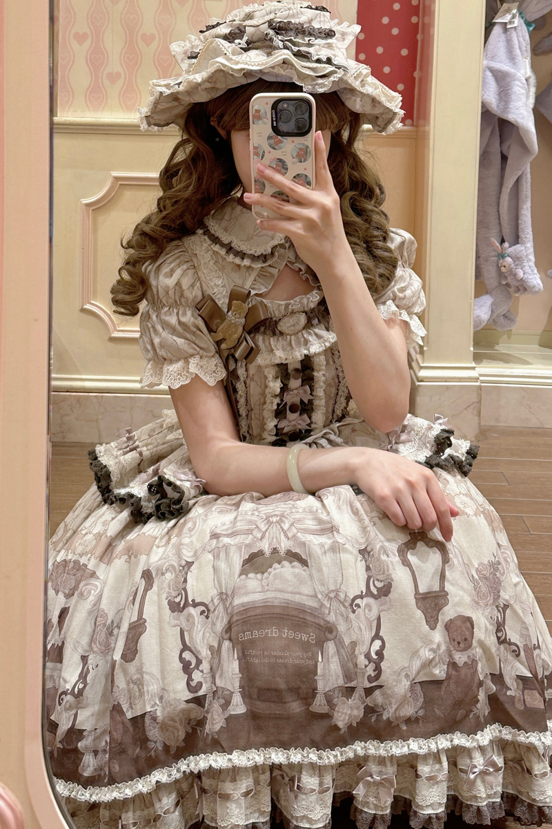 Briana Bear Print Dream Doll Lolita Dress + Jsk + Skirt + Shirt + Petticoat