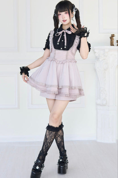 [pre-order] Spray Sheer Lace Sleeve Ribbon Shirt + Strap Bustier Dress