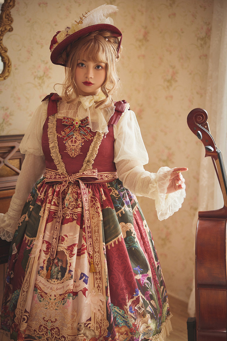 Red [kaleidoscope of Dreams] Sleeveless Double-layered Print Embroidery Bowknot Classic Lolita Jsk Dress