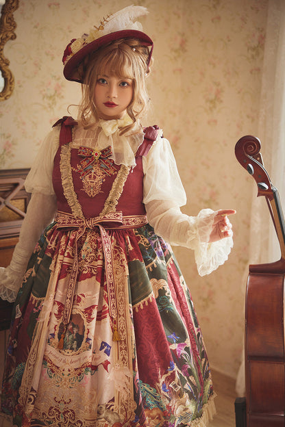 Red [kaleidoscope of Dreams] Sleeveless Double-layered Print Embroidery Bowknot Classic Lolita Jsk Dress