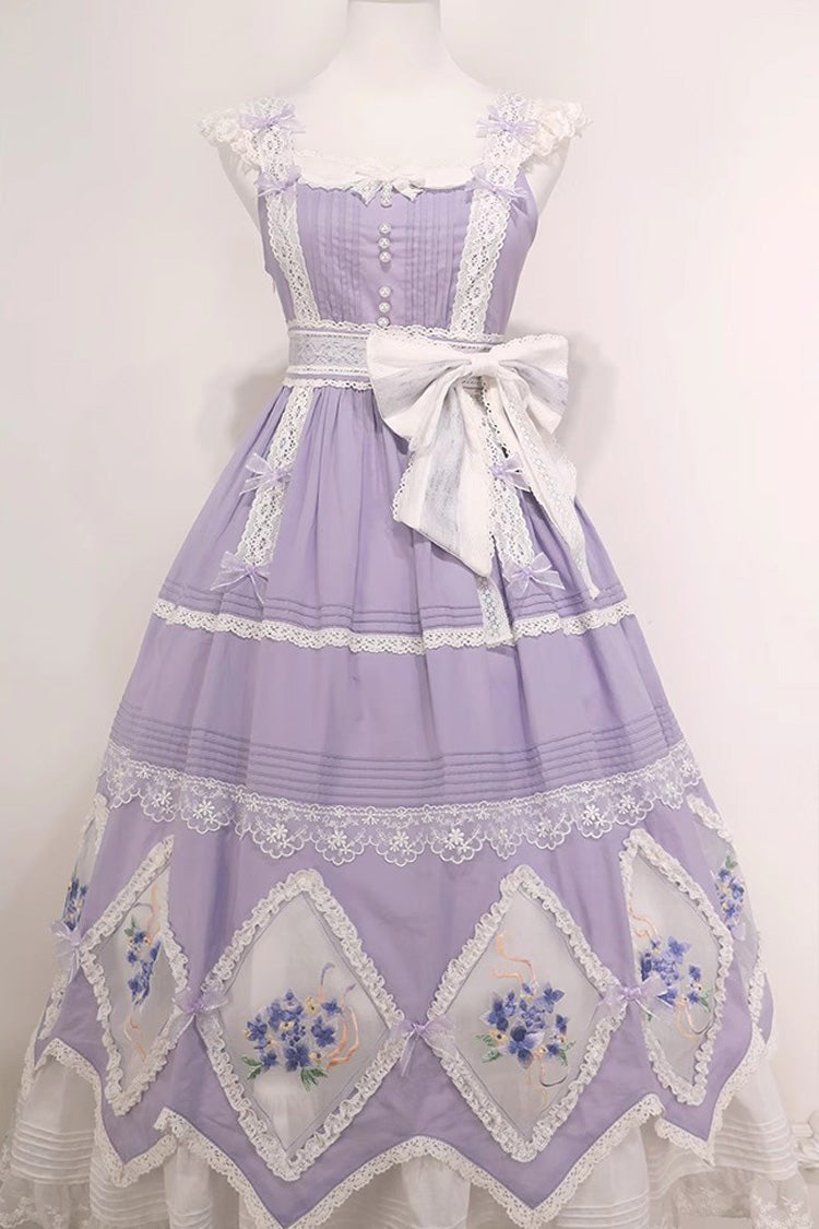 Purple Print Ruffle Embroidery Bowknot Classic Lolita Dress