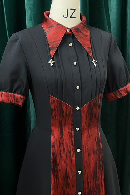 High Collar Blocking Asymmetrical Dress