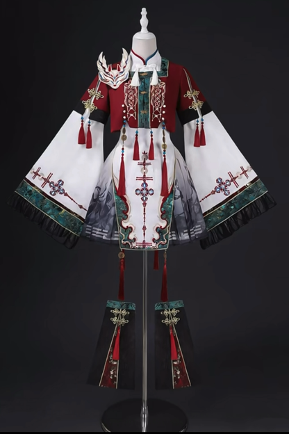Cyber Chinese Fantasy Lolita Dress + Top + Outerwear + Skirt + Leg Warmers