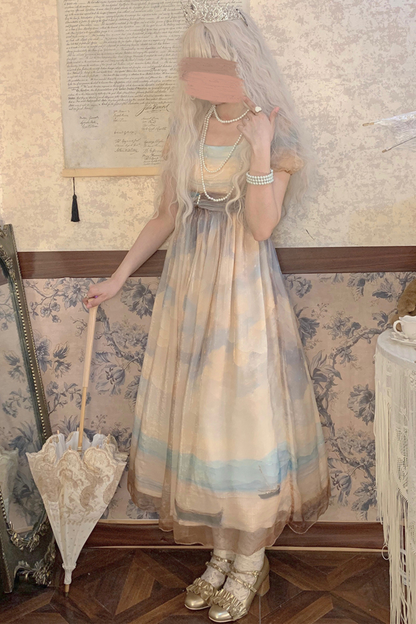 Marble Art High Waist Mark Lolita Dress