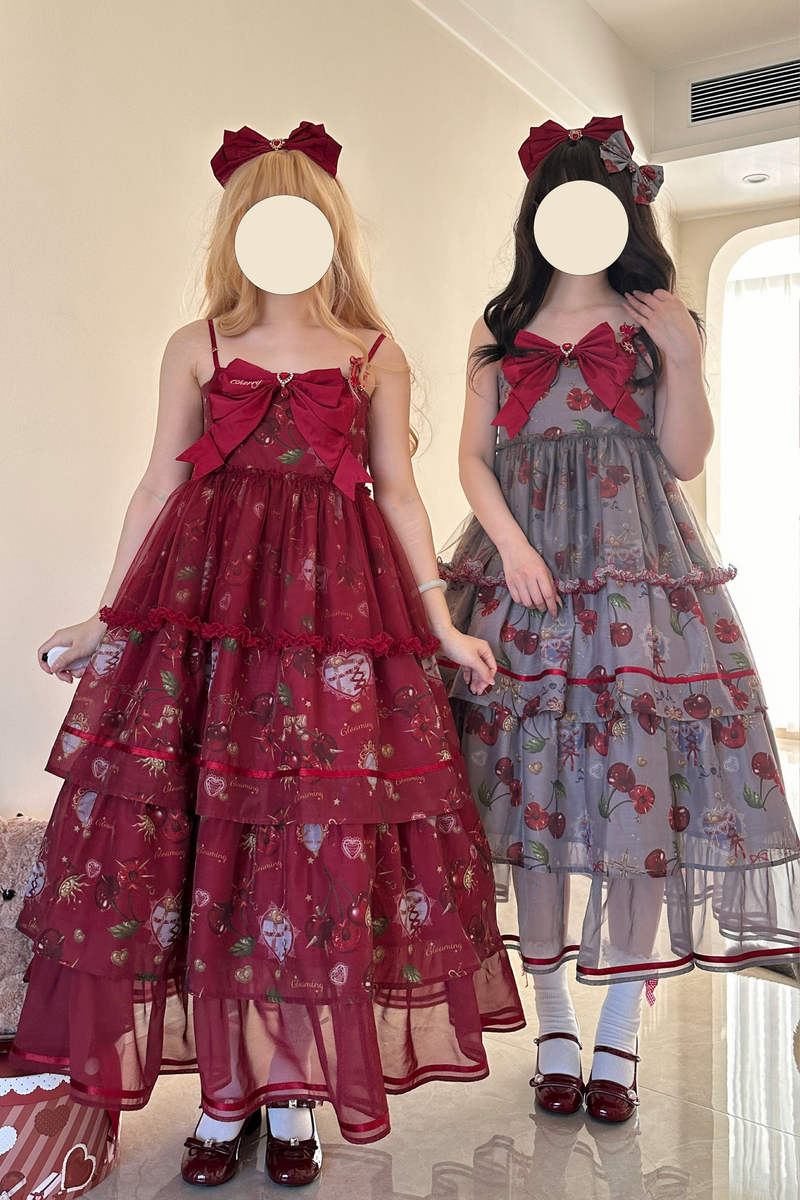 Retro Antique Cherry Sweet Lolita Dress + Jumper Skirt