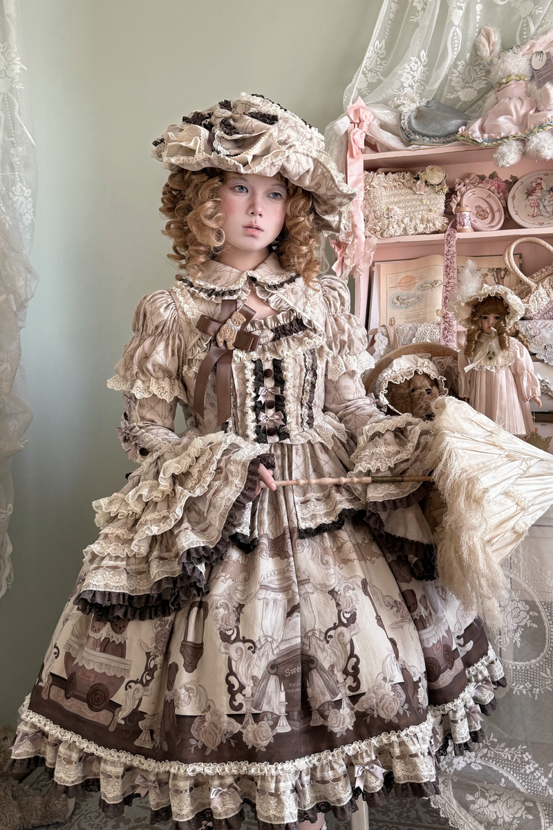 Briana Bear Print Dream Doll Lolita Dress + Jsk + Skirt + Shirt + Petticoat