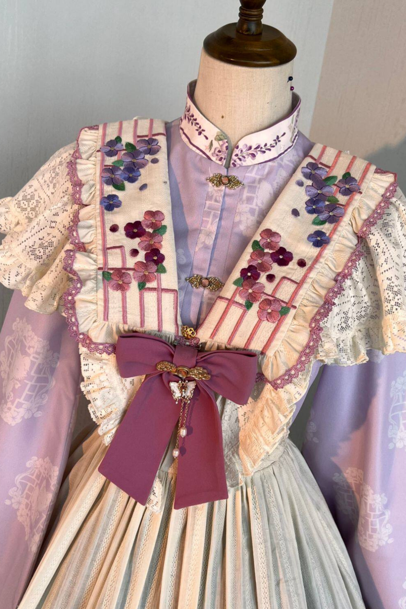 Chinese-style Lolita Top + Skirt + Apron + Headband + Bonnet