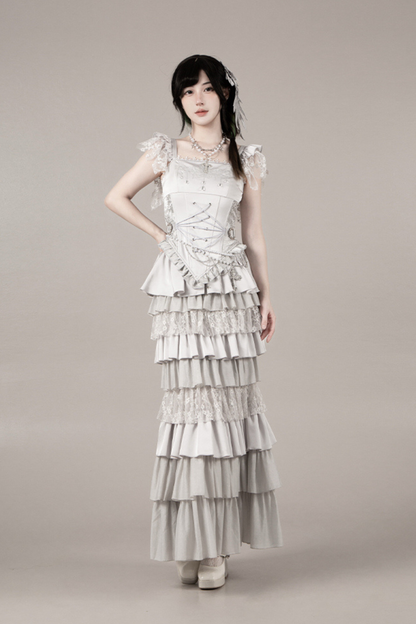 Gothic Lolita Skirt + Corset + Veil + Necklace + Waist Chain
