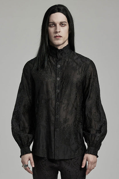 Black Stand Collar Jacquard Embroidery Gothic Blouse