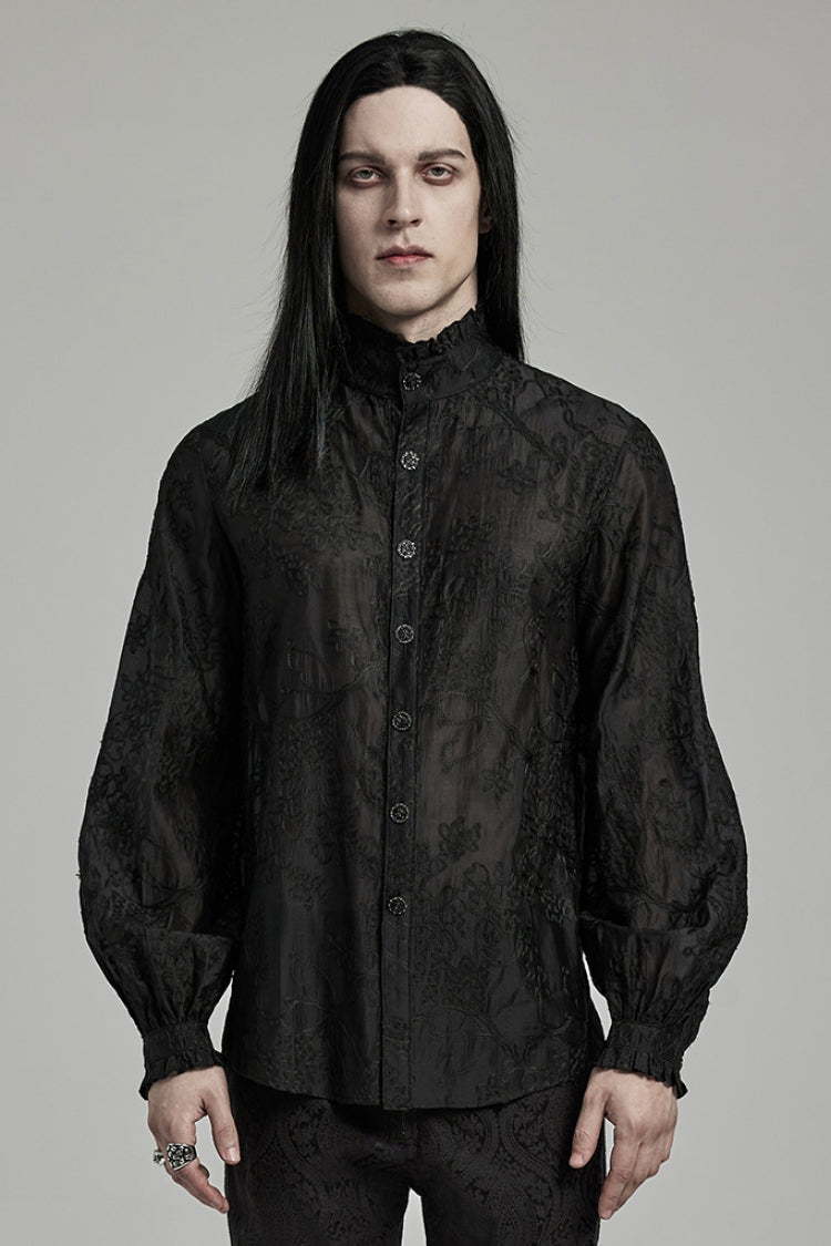 Black Stand Collar Jacquard Embroidery Gothic Blouse