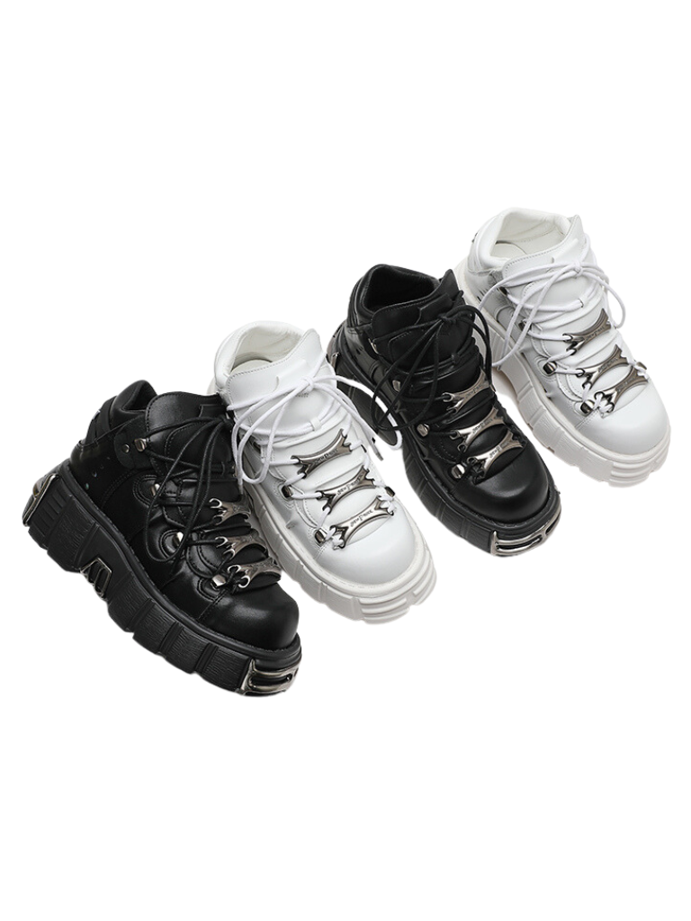 Dark Punk Retro Leather Metal Power Sole Sneaker Shoes