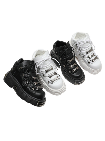 Dark Punk Retro Leather Metal Power Sole Sneaker Shoes