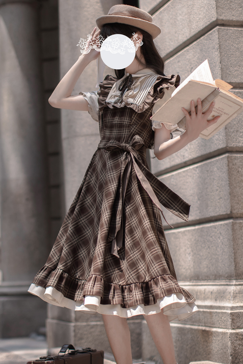 Retro Plaid Flared Dress + Ribbon Tie