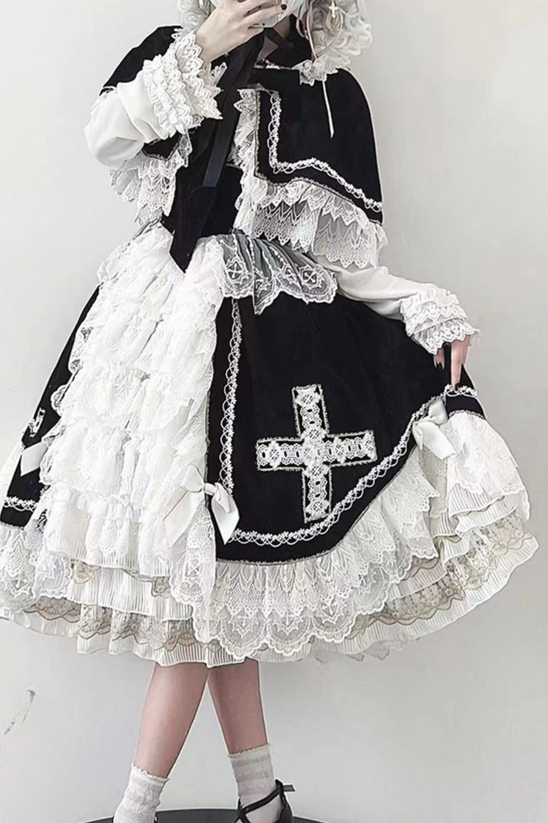 Gothic Doll Lace Jumper Skirt + Bonnet + Shawl