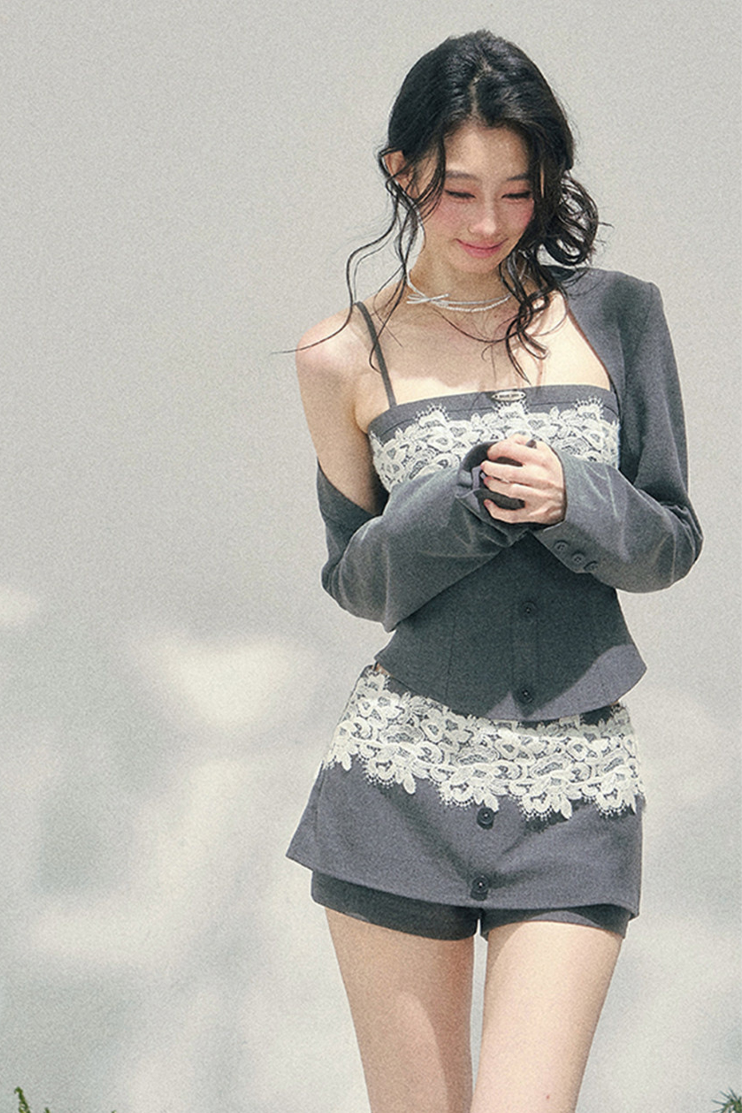 Lace Camisole Top + Shawl + Culottes