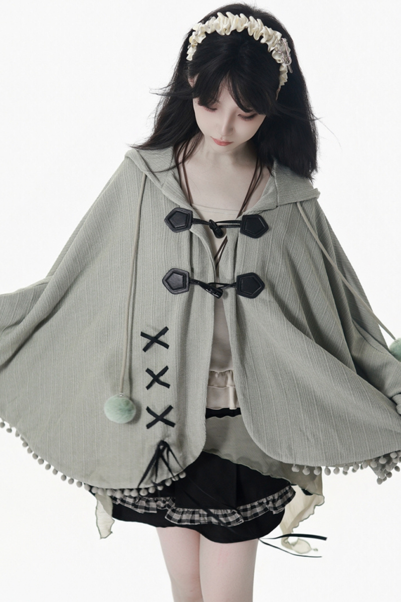 Plaid Ribbon Camisole Two Piece Jacket + Cape Coat + Skirt