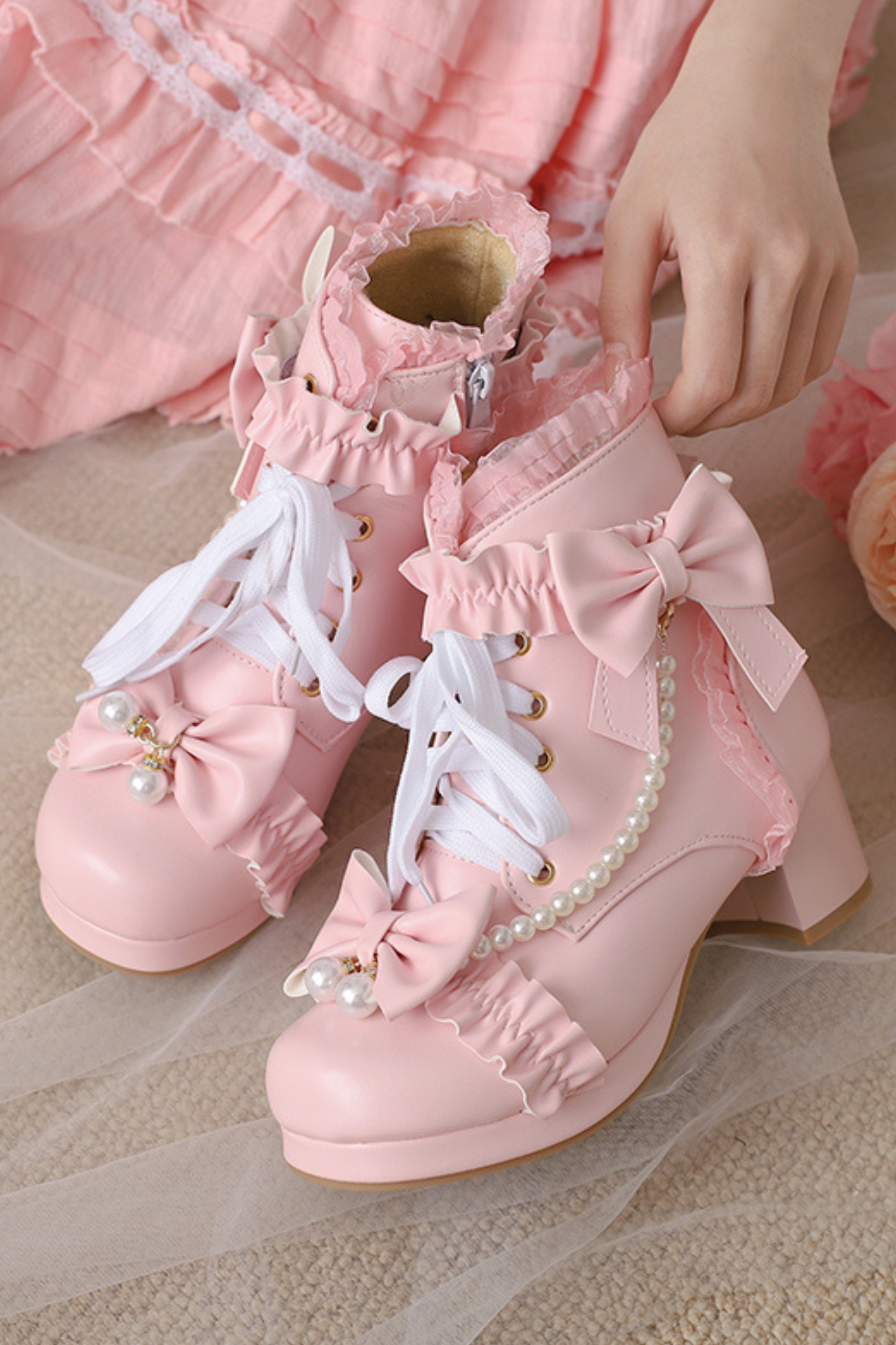 Pearl Ribbon Sweet Lolita Boot