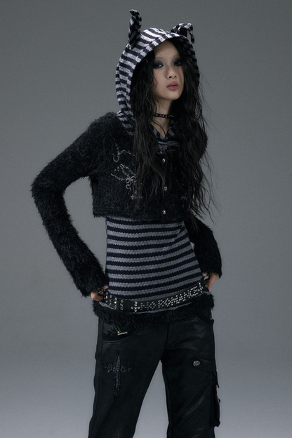 Striped Animal Hooded Top