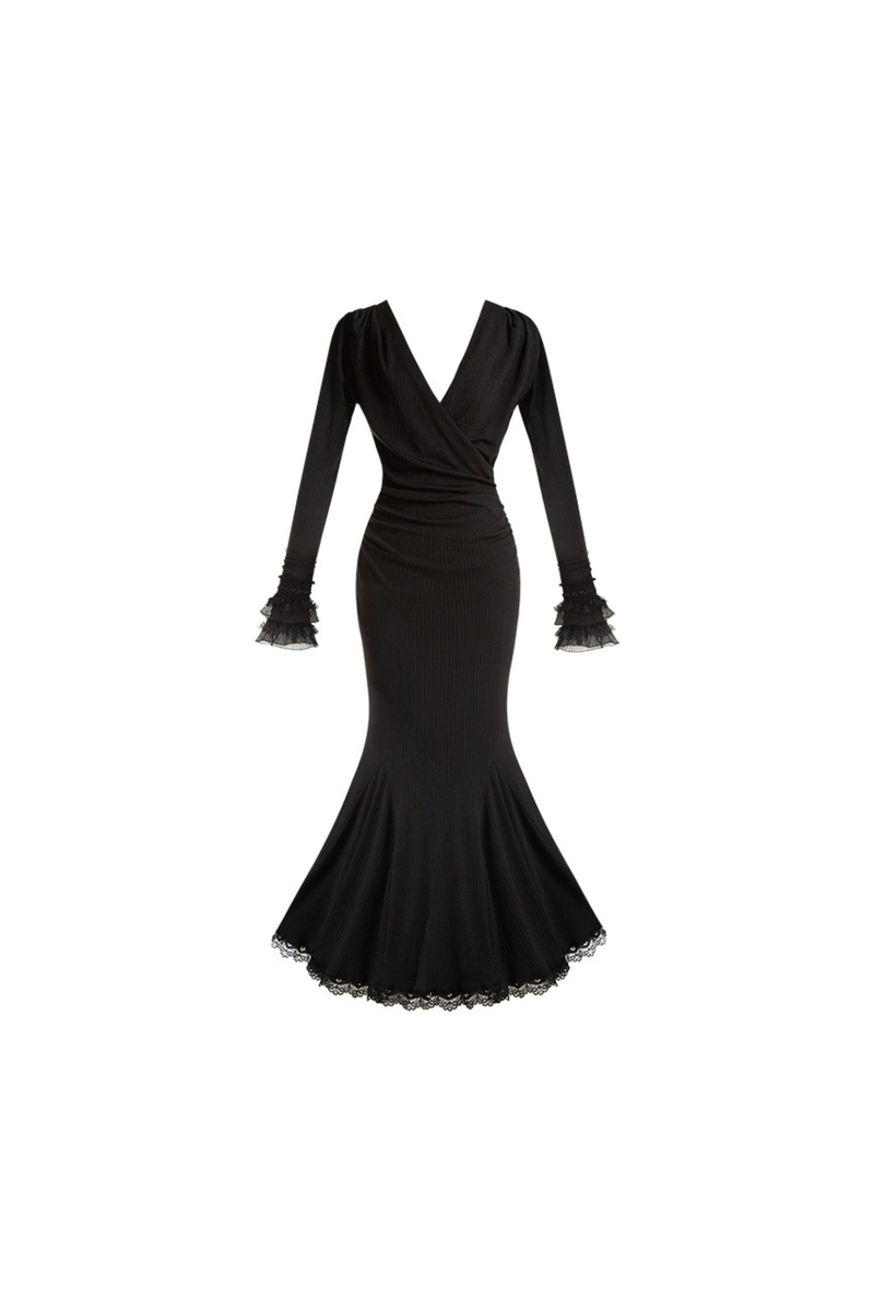 Low V-neck Knit Stretch Slim Dress