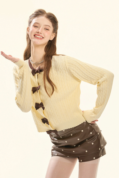 Cream Ribbon Cardigan + Inner Vest