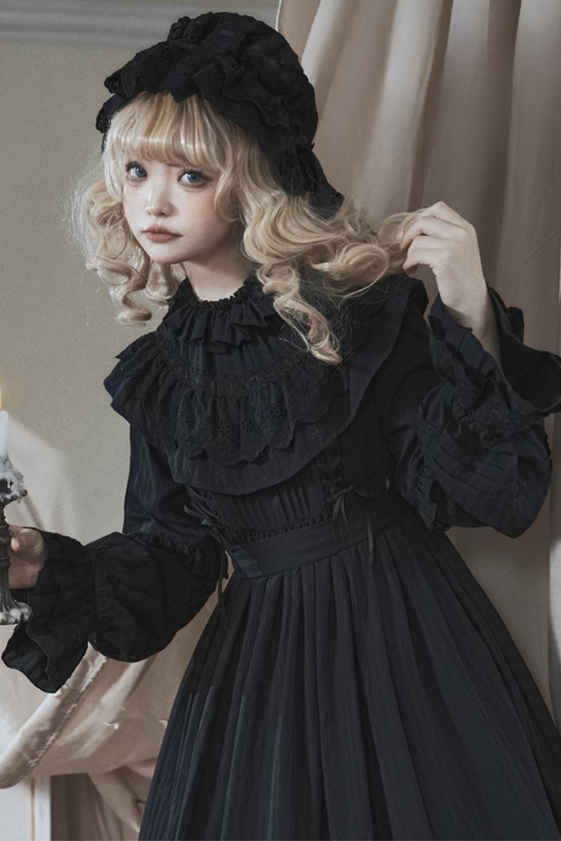 Classical Dark Gothic Style Doll Dress + Baby Hat
