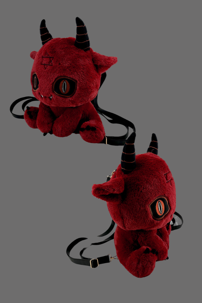 Death Black White and Red Devil Dark Punk Plush Backpack
