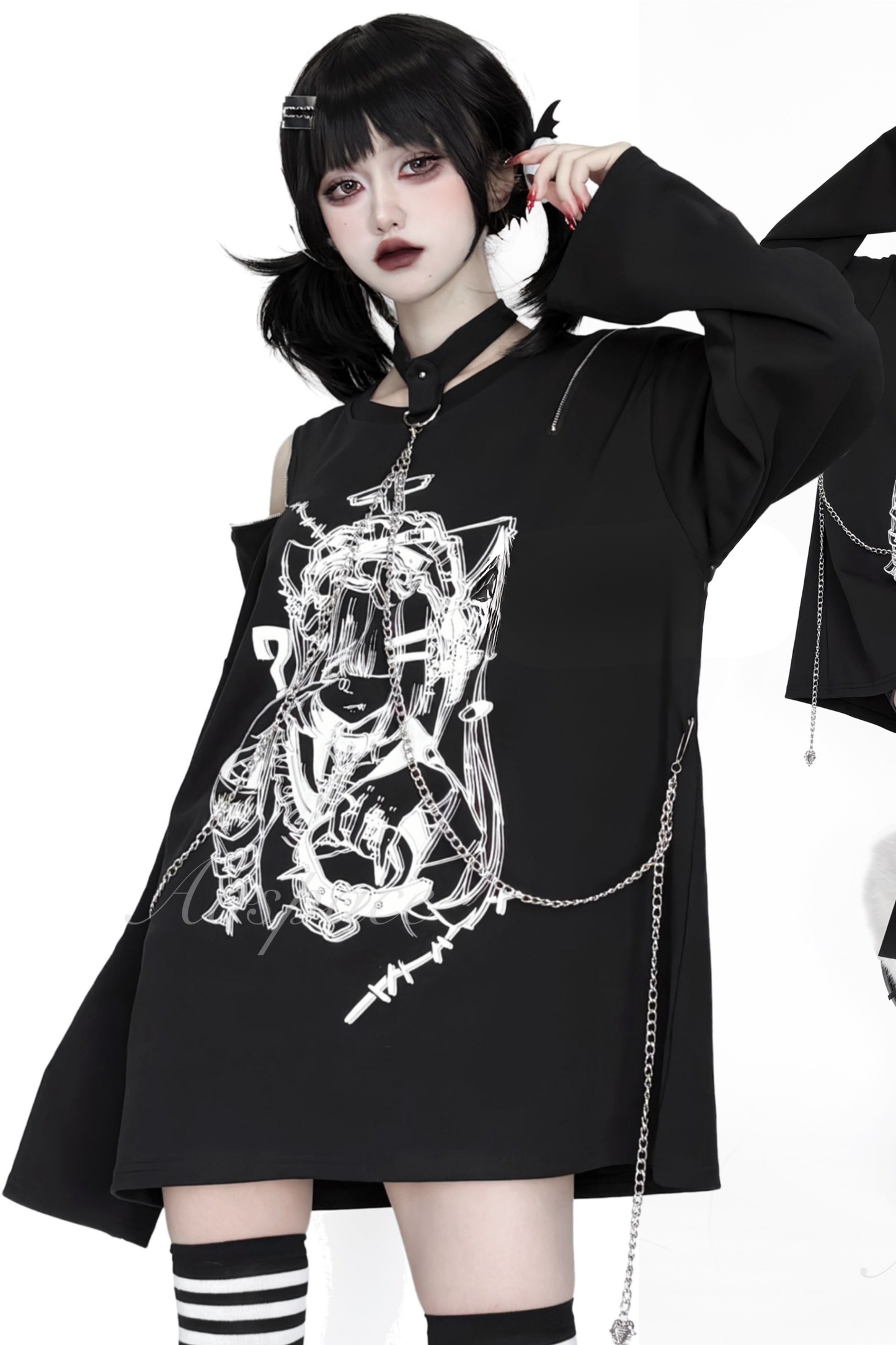 Off-shoulder Subculture Manga Girl Print Top