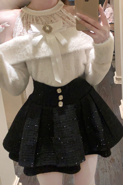 Lace Off Shoulder Knit + Skirt