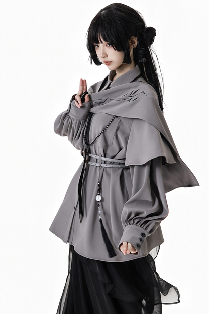 Chinese-style Top + Chiffon Pants + Corset