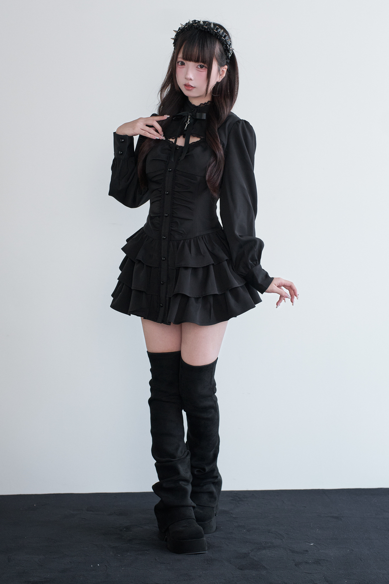 Little Goth Lace Ribbon Dress + Shorts