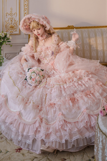 Sweet Flower Tea Party Lolita Accessory Hat + Veil + Necklace + Gloves + Scepter