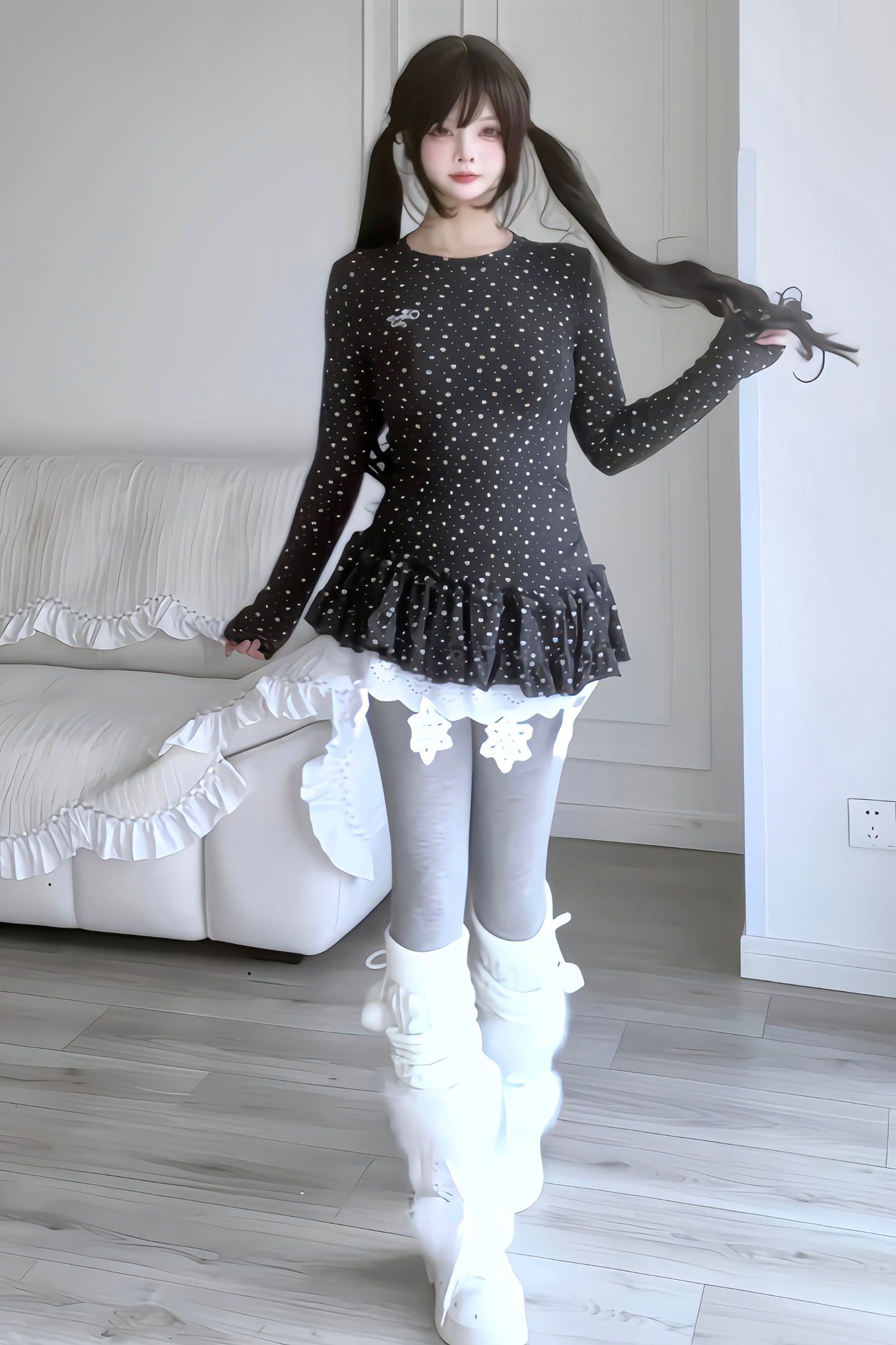 Y2k Dot Ruffle Top