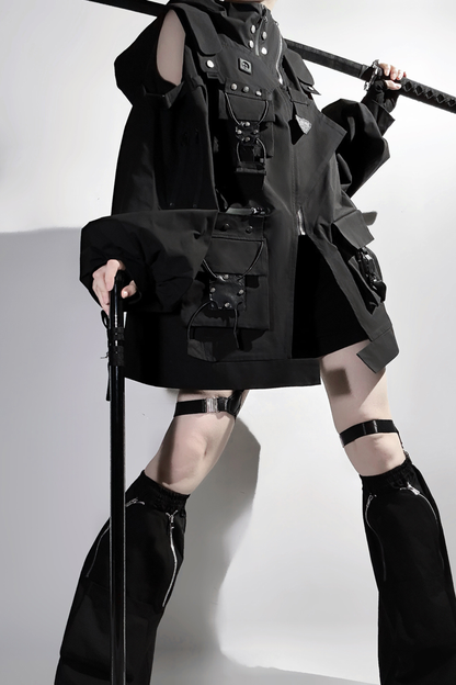 Dark Hooded Jacket + Shorts + Leg Covers