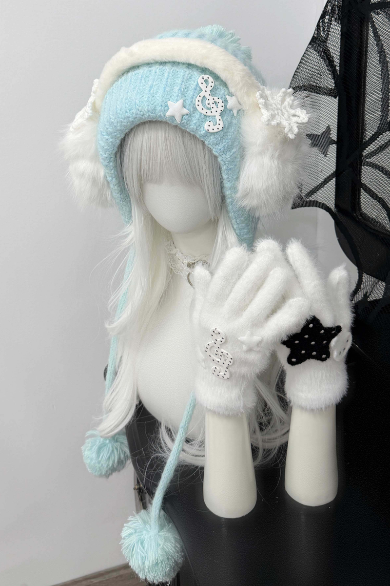 Snow Music Knit Hat + Ear Muffs